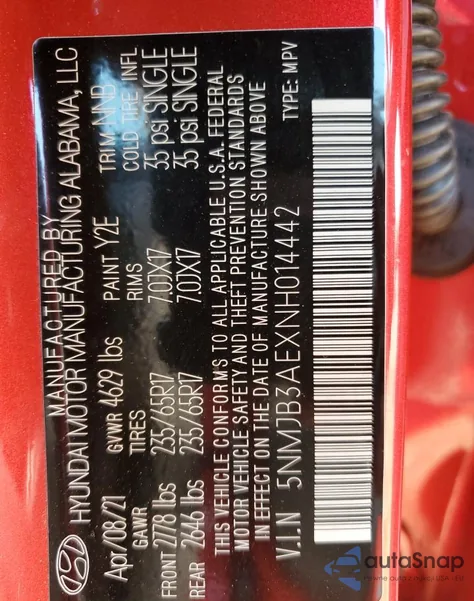 2022 Hyundai Tucson Sel из США, поврежденный, VIN 5NMJB3AEXNH014442